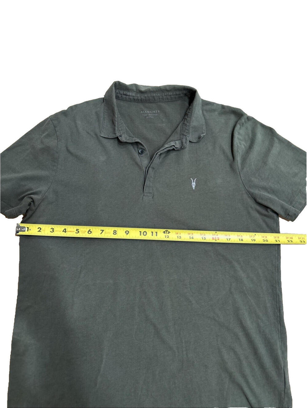 Vintage AllSaints Men’s Polo Shirt XL Fits Smaller Gray Distressed Short Sleeve - Picture 4 of 6